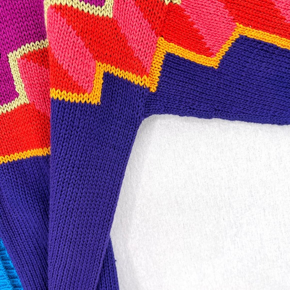 PERUVIAN CONNECTION Vintage Cardigan Sweater Womens Small Multi Cotton Geometric - Picture 10 of 16